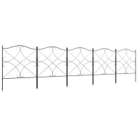 Outsunny Recinzione Esterna a 5 Pannelli in Metallo con Paletti, 305x62 cm, Nera(m-1)