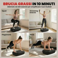 SPORTNOW Pedana Vibrante con 120 Livelli di Velocità, 5 Programmi e Display LED, Silenziosa, con Fasce di Resistenza(m-6)
