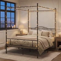 HOMCOM Canopy Bed Frame King Size, Metal Platform Bed Frame with Headboard and Footboard, Underbed Storage, Black(m-9)