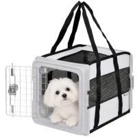 PawHut Transportador Macio para Cães Mini e Gatos Dobrável com Base Rígida Janelas em Rede 49,5x34x35,5 cm Cinza(m-6)