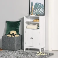 Kleankin Dulpa pentru Baie cu Rafturi Reglabile si 2 Usi din Lemn, Alb 50x30x93cm(m-9)
