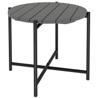 Outsunny 54 cm Round Outdoor Side Table, Industrial Small Garden Table with Slatted Wood Top and Metal Frame, Dark Grey(m-1)