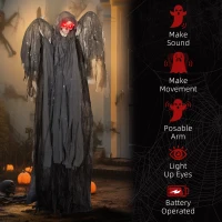 HOMCOM 6.3" Grim Reaper Halloween Animatronic, with Glowing Eyes(m-7)