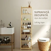 HOMCOM Raft Mobil pentru Baie cu 7 Polițe, Depozitare și Organizare, Dulap din Bambus, 44x33x180 cm, Culoare Lemn(m-7)