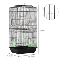 PawHut Gabbia per Uccelli in Metallo e Plastica con Trespoli, Altalena e Ciotole, 46.5x35.5x92 cm, Nero(m-3)