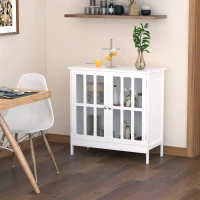 kleankin Badezimmerschrank Küchenschrank Vitrine mit 2 Türen Sideboard Kommode Vitrinenschrank MDF Acryl Weiß 80 x 36 x 80 cm(m-10)