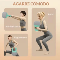 SPORTNOW Pesa Rusa 12 kg Kettlebell Relleno de Arena Metálica Mango Antideslizante para Entreno en Casa 21x21x30 cm Verde y Gris(m-5)