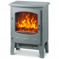 HOMCOM Electric Fireplace, Freestanding Electric Fire with Realistic Flame Effect, Log Burner, 1000W/ 2000W, Grey(m-15)