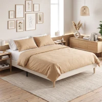 HOMCOM Cadru de pat 140 x 190 cm cu somieră, pat dublu tapițat în catifea canelată, spațiu de depozitare dedesubt, crem(m-4)
