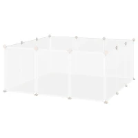 PawHut Valla para Mascotas, Jaula Modular, Recinto Interior de Plástico Transparente con 12 Paneles, 24 Conectores, para Cobayas, 105x105x45 cm, Blanco(m-11)