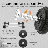 SPORTNOW Conjunto de Halteres Ajustáveis 2 em 1 20 kg Conjunto de Pesos com Barras Retas de Ligação e Pegas Antiderrapantes Preto(m-4)