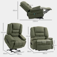 HOMCOM Fauteuil releveur relax électrique, fonction massage et chaleur, inclinaison réglable, repose-pied, télécommandes, vert(m-3)
