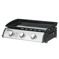 Outsunny 3 Burner Gas Plancha BBQ Grill with Lid, Black(m-11)