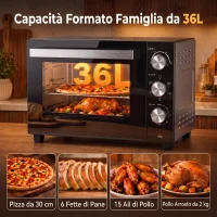 HOMCOM Forno Elettrico 1500W 36L con Temperatura Regolabile Max 230°, Timer 60 min, Griglia, Teglia, Manico per Teglia(m-5)
