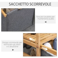 HOMCOM Cesto Portabiancheria con 2 Scomparti e Ruote, Sacchi in Tessuto e Struttura in Bambù, 42x35x84.5cm(m-5)