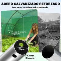 Outsunny Invernadero de Túnel con 2 Varillas de Soporte 2 Puertas Enrollables y Ventanas de Malla Cubierta de PE Anti-UV Verde(m-4)