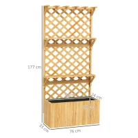 Outsunny Fioriera con Traliccio per Rampicanti, Fori di Drenaggio e 2 Mensole, in Legno di Abete, 76x33x177 cm(m-3)