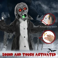 HOMCOM Halloween Animated Skeleton with Glowing LED Eyes and Mouth, Half-Body Halloween Decoration, Battery Operated(m-6)