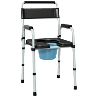 HOMCOM Scaun WC Pliabil și Reglabil cu Brațe și Spătar, din Oțel și Piele PU, 52.5x46x81.5-97 cm, Negru(m-14)