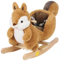 AIYAPLAY Dondolo per Bambini 1-3 Anni a Scoiattolo in Peluche, Suoni, Cintura di Sicurezza, Marrone(m-10)