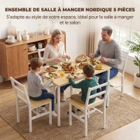 HOMCOM Ensemble Table Salle à Manger avec 4 Chaises, Table Rectangulaire 108 cm, Chaises à Dossier à Lattes, Chêne et Blanc(m-4)