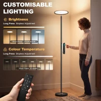 HOMCOM Uplighter Floor Lamp with Tuya App and Music Sync, Standing Lamp with Adjustable Head for Living Room Bedroom, Black(m-5)