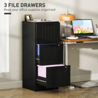 HOMCOM 3 Drawer Filing Cabinet with Lock, Office Storage Cabinet with Adjustable Hanging Bars for A4 Letter Size Files, Black(m-4)