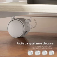 HOMCOM Scrivania PC con Cassetto Scorrevole, 2 Ripiani e 4 Rotelle, in Legno e Metallo, 56x51x79 cm, Bianco e Rovere(m-5)