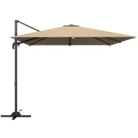 Outsunny Parasol déporté carré 3 x 3 m, parasol de jardin extérieur, rotation 360°, inclinable 5 positions, base en croix, kaki(m-1)