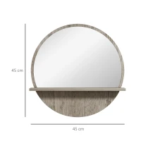 kleankin 45cm Round Home Mirror, with Shelf - Grey Wood-Effect(m-3)