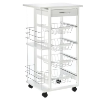 HOMCOM Desserte cuisine à roulettes avec tiroir, 4 paniers et étagères latérales, 47 x 37 x 83 cm, blanc(m-1)
