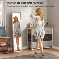 HOMCOM Espejo de Pie Cuerpo Entero con Marco de MDF Espejo de Pared Rectangular con 2 Formas de Uso 37x4x157 cm Plateado y Natural(m-4)