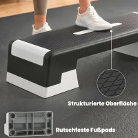SPORTNOW Steppbrett höhenverstellbar Fitness Aerobic Stepper mit 3 Stufen (15/20/25 cm), Anti-Rutsch-Matte Schwarz+Grau(m-5)