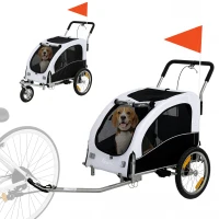 PawHut 2-in-1 Hundeanhänger für Fahrrad Faltbarer Hundebuggy für kleine & mittelgroße Hunde bis 20 kg, Weiß(m-12)