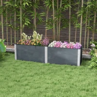 Outsunny Hochbeet, offener Boden, hohe Seiten, wetterfest, Aluminiumrahmen, 200 x 50 x 56 cm, Grau(m-10)