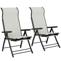Outsunny Pack de 2 Sillas Plegables Reclinables de Jardín Exterior con Respaldo Alto Ajustable en 5 Posiciones Reposapiés Gris(m-1)