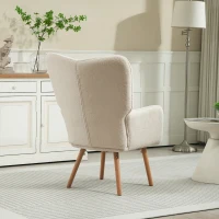 HOMCOM Modern Accent Chair, Upholstered High Back Armchair with Tufted Wingback, Seat Padding, Teddy Fleece Leisure Lounge Bedroom Chair with Wood Legs, Cream White(m-7)