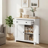 HOMCOM Sideboard Küchenschrank mit Schublade, Doppeltür, Verstellbarer Einlegeboden, für Wohnzimmer, 78,5 x 35 x 80 cm Weiß(m-2)