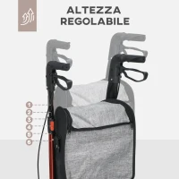 HOMCOM Deambulatore ad Altezza Regolabile con 3 Ruote e Tasca Portaoggetti, in Alluminio, 68x68x86.5-99 cm, Rosso(m-4)