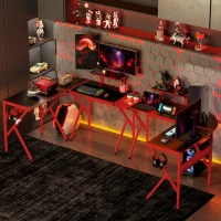 HOMCOM Scrivania Gaming Angolare per Ufficio o Camera, Scrivania per Computer con Portapc ad Angolo in Metallo, Nero e Rosso, 125x125x75cm(m-10)
