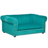 PawHut Dog Sofa with Soft Cushion, Pet Bed Cat Chair Couch with Water Resistant Fabric, Sponge Padded, Washable Cover, Easy Installation, Wooden Legs for Mini Sized Dogs - Green(m-1)