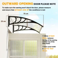 Outsunny Front Door Canopy Outdoor Awning Aluminium Rigid Plastic Polycarbonate Rain Shelter UV Water Rain Resistant 120 x 75cm Black(m-7)
