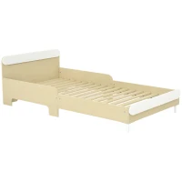 AIYAPLAY Pat pentru Copii 3-10 Ani, Jos, cu Laterale Înălțate, din Lemn, 194,8x103x60,5 cm, Alb și Culoare Lemn(m-11)