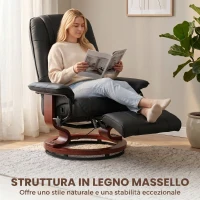 HOMCOM Poltrona Relax Reclinabile Manualmente fino 145° con Poggiapiedi e Rivestimento in Finta Pelle, Nero(m-7)