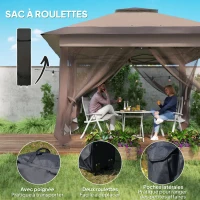 Outsunny Tonnelle barnum de jardin pop-up pliant acier polyester moustiquaires + sac de transport à roulettes kaki marron(m-8)