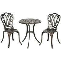 Outsunny 3 Piece Garden Bistro Set Aluminium Outdoor Furniture Set for 2 Patio Chairs and Table with Umbrella Hole Bronze Tone(m-1)
