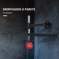 HOMCOM Speed Bag a Parete per Boxe e MMA ad Altezza Regolabile con Asta, Acciaio e PU, 79x72x20 cm, Rosso(m-5)