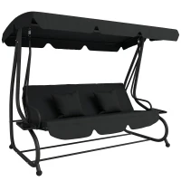 Outsunny Three-Person garden Swing Chair, with Adjustable Canopy - Black(m-1)