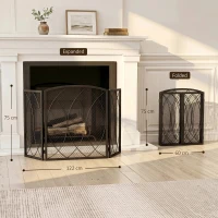 HOMCOM Protector contra chispas metálico plegable geométrico de 3 piezas, protección resistente al calor para chimenea, Negro(m-3)
