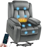 HOMCOM Aufstehsessel mit Massagefunktion und Lendenheizung, Recliner-Sessel mit Fernbedienungen und Seitentaschen, Grau(m-12)